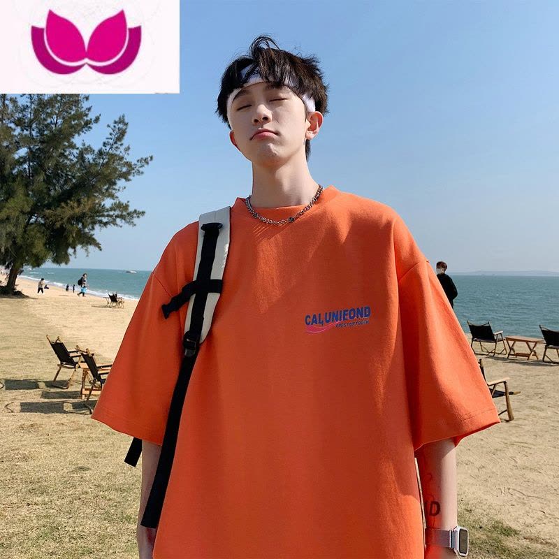 七斓vintage美式小领口男士短袖t恤精梳棉高克上衣服简约印花港风图片