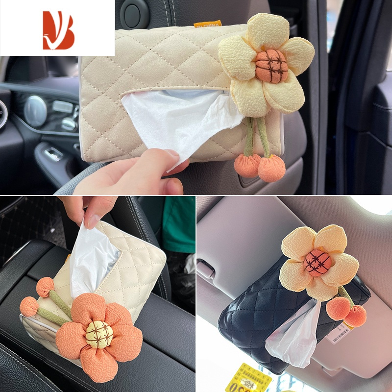 三维工匠车载纸巾盒挂式创意可爱汽车内用椅背抽纸盒女车上扶手箱餐巾纸袋 向日葵-菱形米色纸巾盒