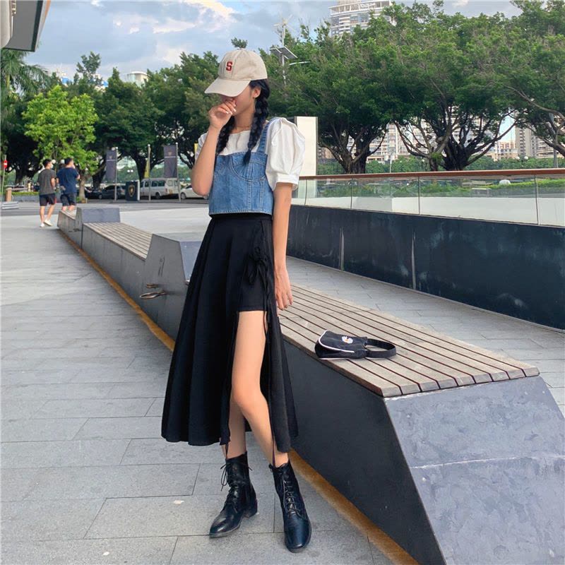 真维斯夏季侧开叉半身裙女洋气超仙遮肚a字裙休闲韩版中长款裙子图片