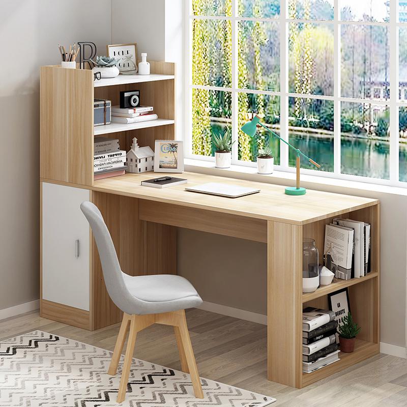 卧室书桌书架组合台式电脑桌北欧书桌简约家用学生书柜一体写字桌定制