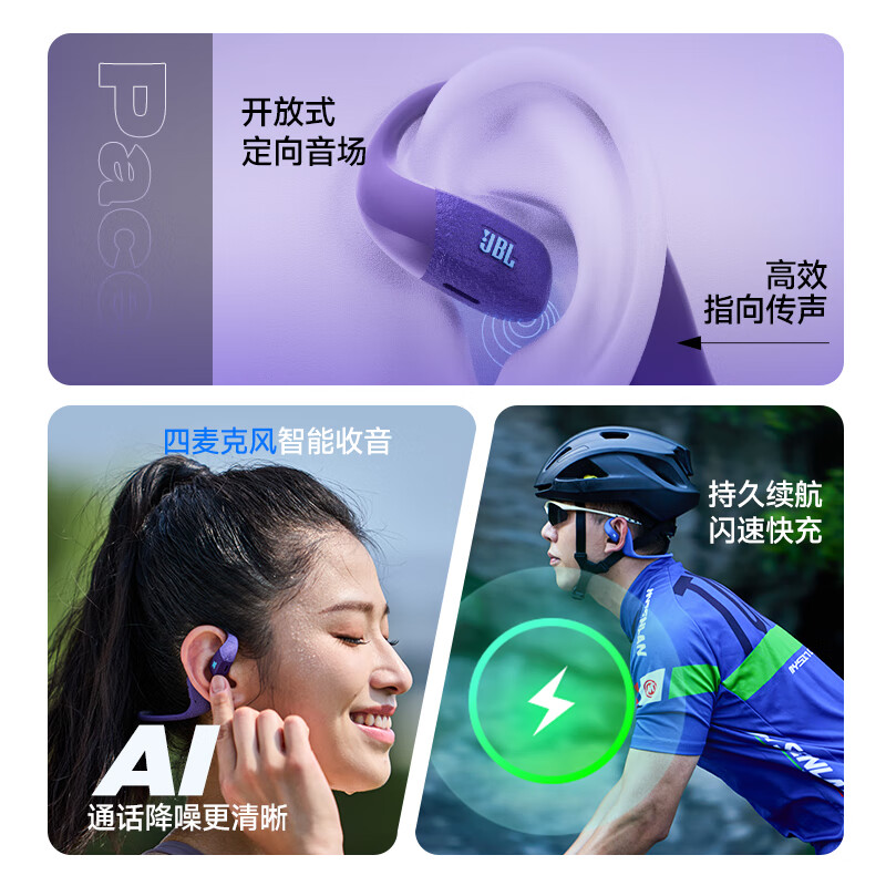 JBL ENDURANCE PACE 悦跑环无线开放式运动耳机,碳素灰高清大图