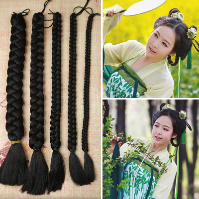古装假发单捎独辫影楼写真cos五四青年儿童拍摄汉服襦裙麻花辫子黑色