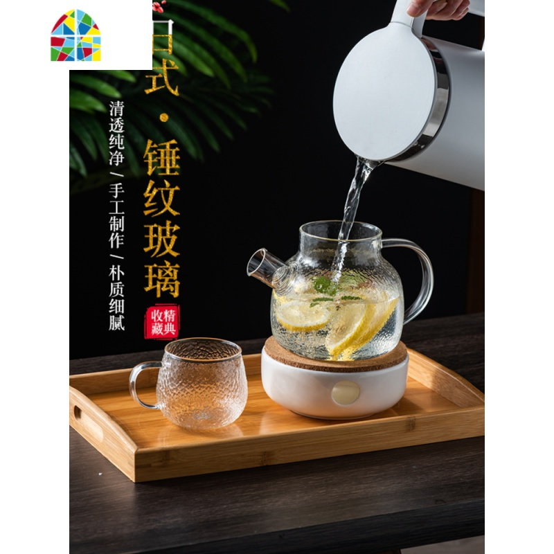 可高温锤纹冷水壶 家用大容量凉水壶水杯套装ins北欧风 FENGHOU 1.7L大口锤纹壶+2个锤纹杯+炉