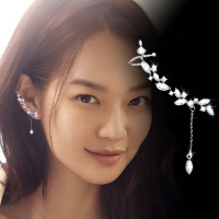 韩国气质女假耳钉纯银耳环长款流苏无洞耳夹无耳洞耳骨夹耳挂耳饰送女朋友老婆生日礼物送女朋友七夕情人节礼物