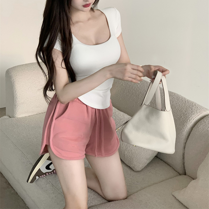 冰丝螺纹短裤女夏季韩版宽松紧腰阔腿裤弹裤显瘦热裤子女装
