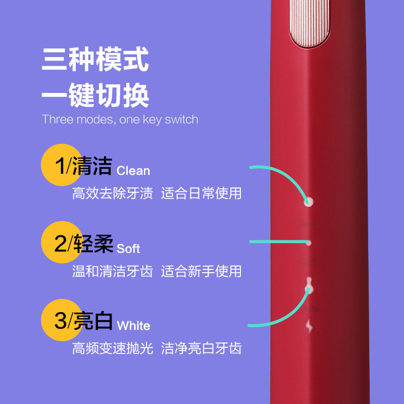 贝医生电动牙刷成人情侣男女牙刷全自动声波智能充电式软毛 勃艮第红色[内配2刷头]