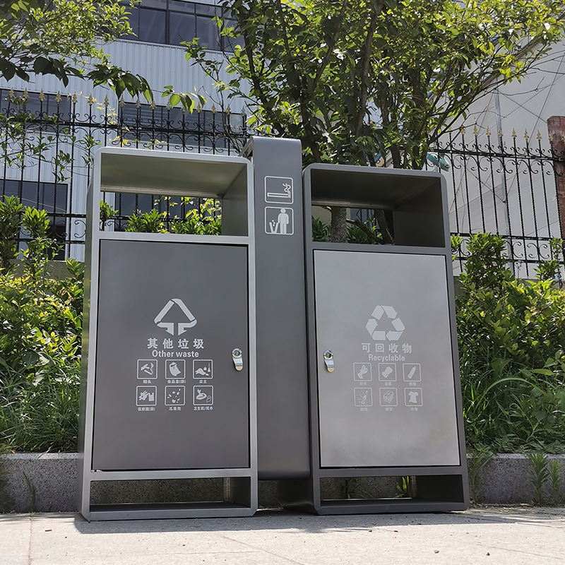 迅众 双桶垃圾箱户外垃圾桶不锈钢大号环卫果皮箱室外分类物业小区校园高清大图
