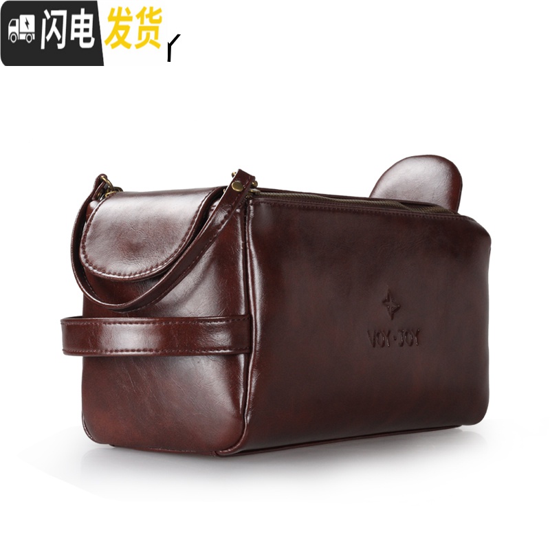 三维工匠品质洗漱包男士双拉链皮革便携手拎收纳包出差旅行用品包女高清大图