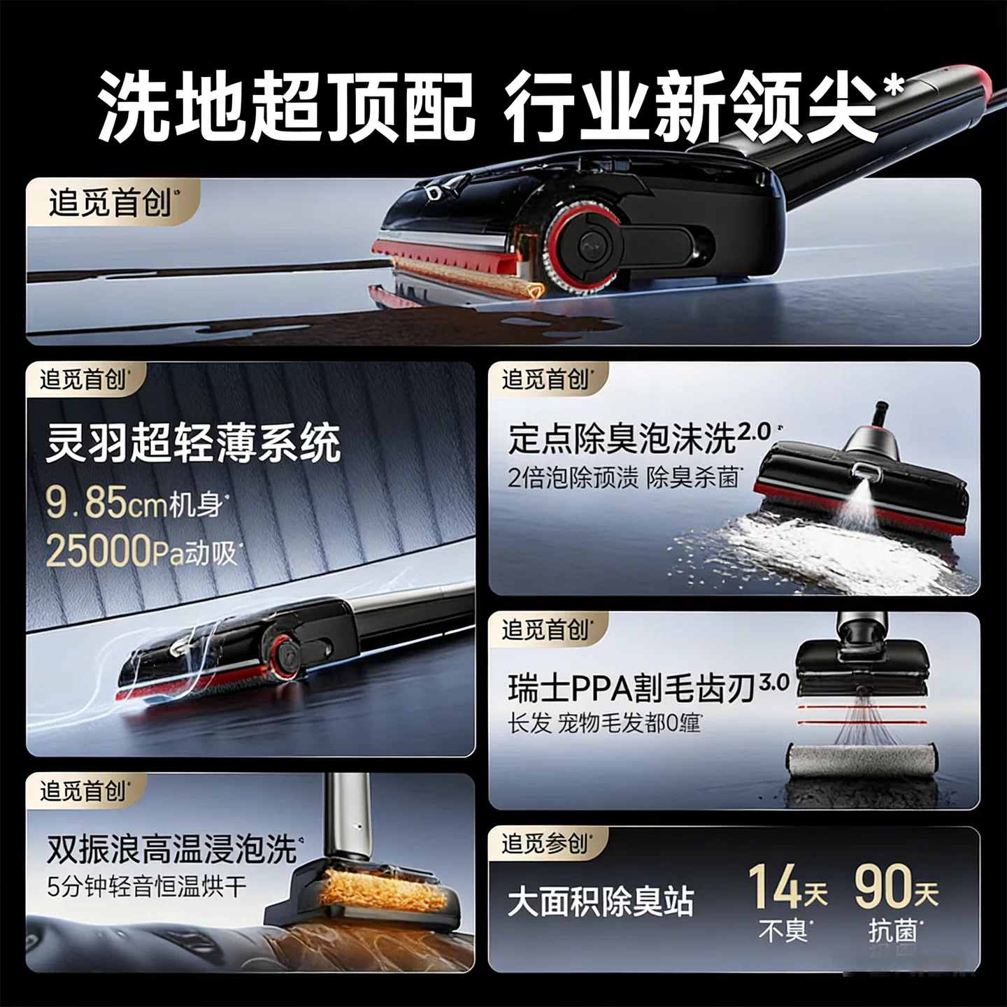 追觅洗地机追梦家T60Ultra除臭泡沫9.85CM超薄自动清洗家用洗拖一体拖地机扫地机器人高清大图