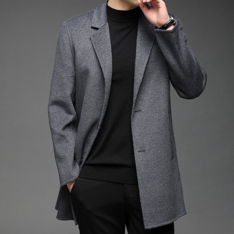 外套男春装加厚双面呢子男士羊绒西装外套短款羊毛呢大衣中长款风衣