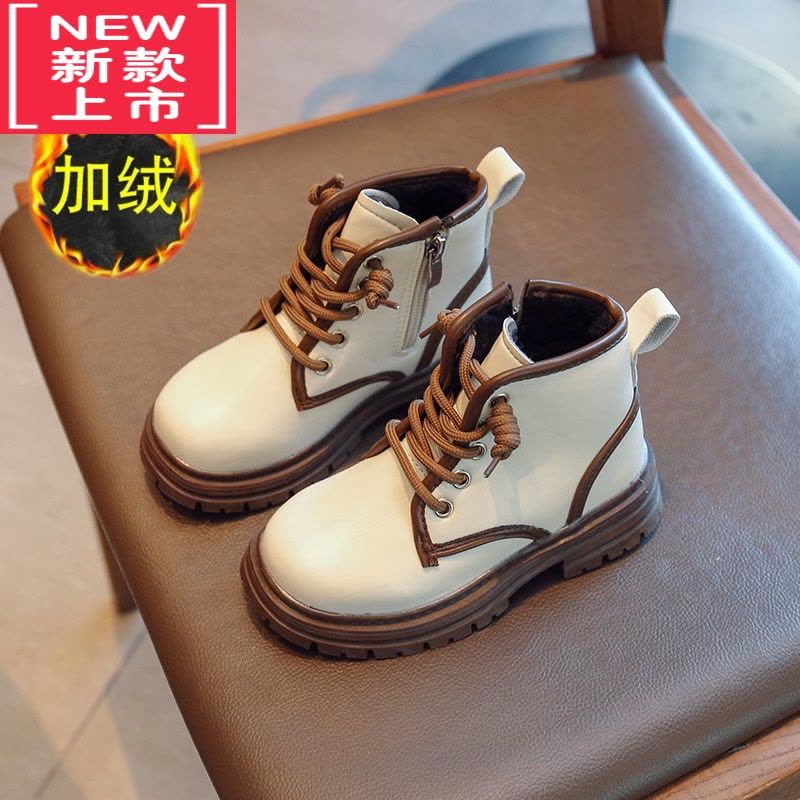 可莉允女童马丁靴加绒2022秋冬新款英伦风小短靴中大童靴子儿童皮鞋图片