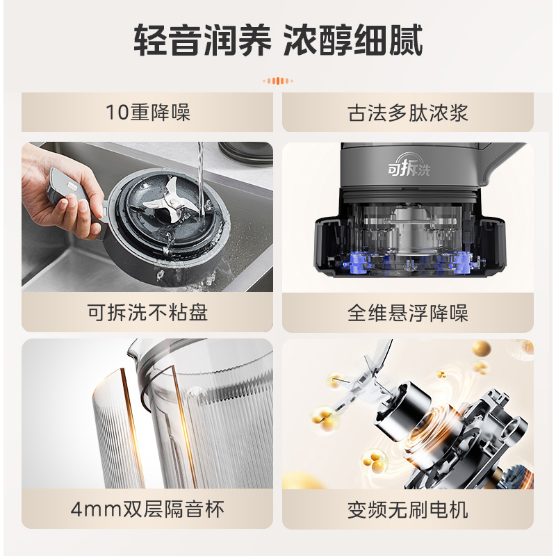 美的(Midea)可拆洗一键开盖多功能破壁机料理机豆浆机绞肉机榨汁机搅拌机婴儿辅食机高速低音预约定时破壁机