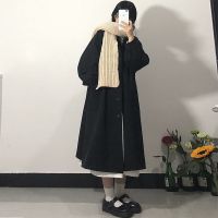 黑色毛呢外套女中长款学院风娃娃领小个子呢子宽松大衣外套女秋冬