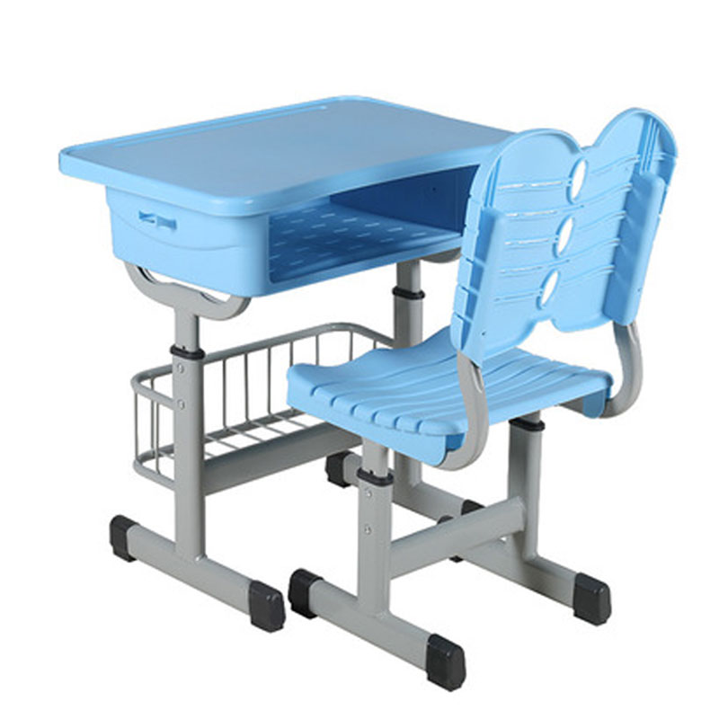 铭威盾中小学生培训补习班学习桌学校写字桌套管升降塑钢课桌椅 带篮套管靠背天蓝
