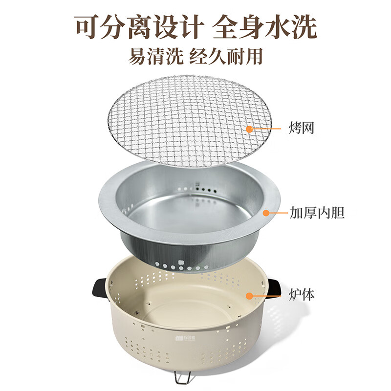 探险者(TAN XIAN ZHE)围炉煮茶烧烤炉户外木炭碳烤炉无烟加厚内胆分离式炉具 围炉+烤网 送烤网提手高清大图