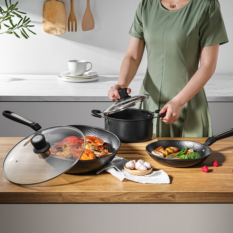 康宁 WORLD KITCHEN精铁锤纹系列锅具三件组WK-CWSJZ3/KZ/JY
