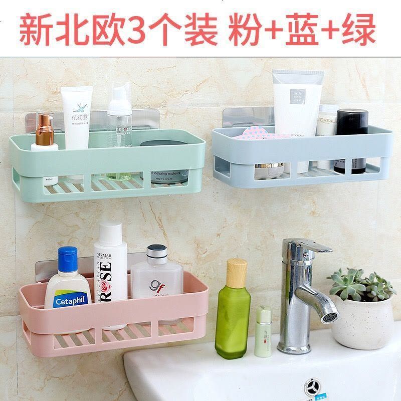 掉落包赔免打孔无痕厨房卫生间浴室洗手间厕所收纳粘贴置物架 随机色 1个长方形+1个肥皂盒图片