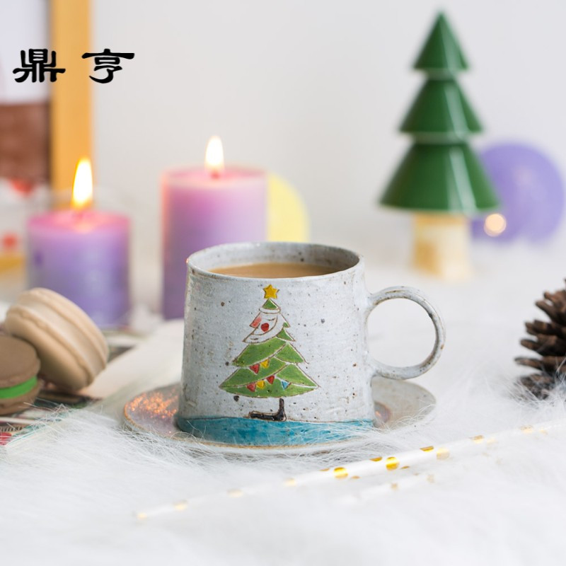 鼎亨|原创设计质朴手工陶瓷咖啡杯带碟圣诞水杯马克杯