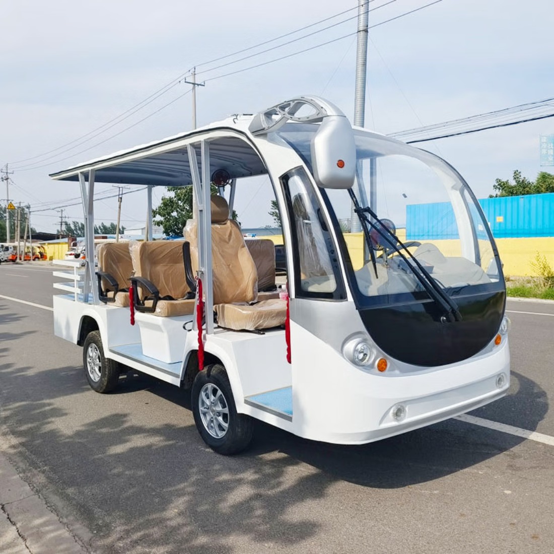 龙云天盾电动观光车三排8座景区游览厂区接待车电动四轮摆渡车机场医院中转车 敞篷锂电顶配