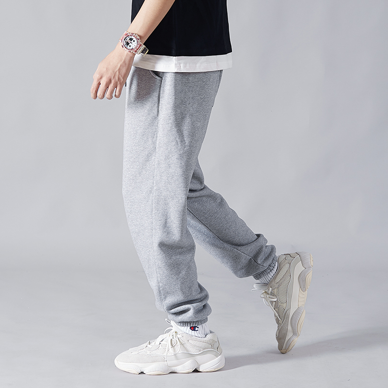 yuansu秋季运动裤男士宽松束脚裤秋冬季加绒休闲长裤子灰色加厚篮球