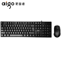 爱国者(AIGO)有线键盘鼠标男女生游戏电脑台式笔记本家用办公商务USB电脑键鼠套装通用 WQ1808有线键鼠套装 黑色