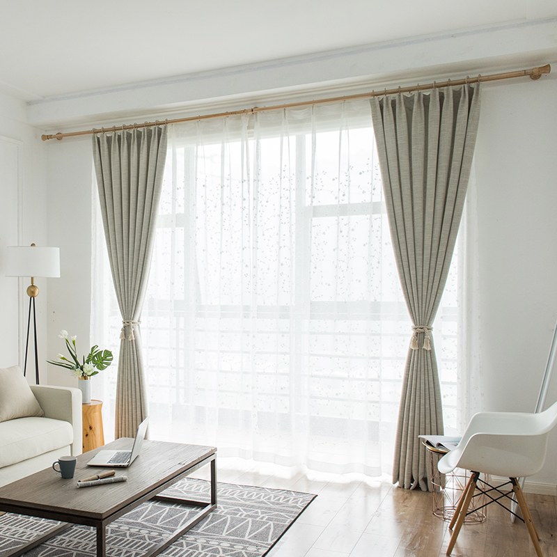 京城派 纯色窗帘加厚遮光纯色棉麻窗帘布料简约现代客厅卧室定制成品窗帘高清大图
