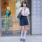 学院风水手服女日系校服班服长袖软妹JK制服百褶裙学生演出服套装lm短袖上衣+红色裙[红领绳+白袜