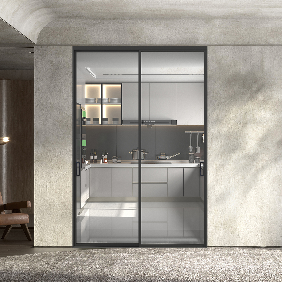 锦上宅铝合金玻璃移门阳台厨房推拉门25极简推拉门(地轨)平米计价