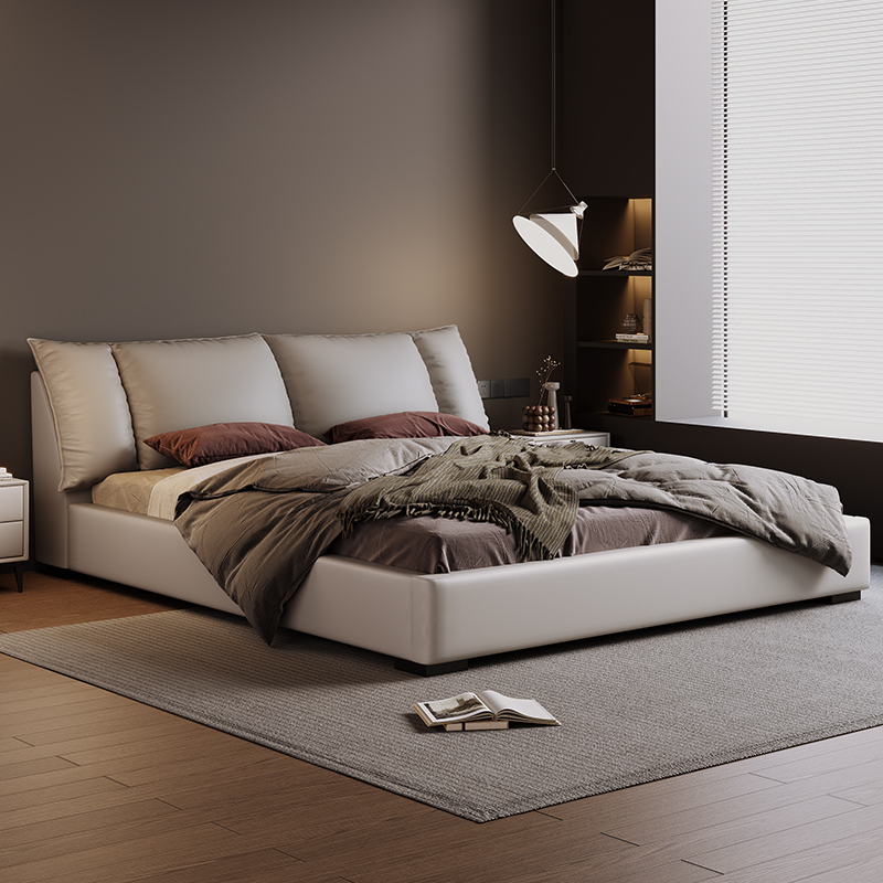 真皮大床轻奢头层牛皮床客厅主卧极简-卡尔适星耀高清大图