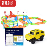 真智力电动百变轨道车玩具小汽车 DIY多层拼装玩具双层轨道早教儿童益智 彩色双层轨道+充电套装 2只发光车