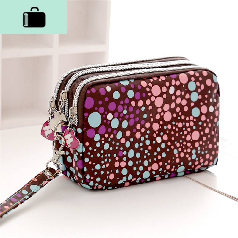 手机包袋夏天手拿包女零钱包牛津布防水长款卡通小钱包零钱袋手包NEWLAKE 紫点点