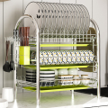 碗架沥水架家用洗放碗碟盘子收纳架厨房置物架不锈钢色控水放碗架_29 三层加粗绿色砧板架承重更强