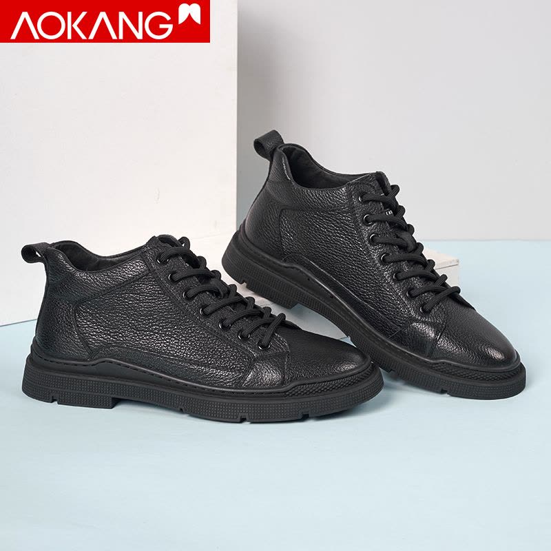 奥康男鞋高帮鞋马丁靴男士休闲鞋牛皮百搭鞋子男潮流单靴子图片