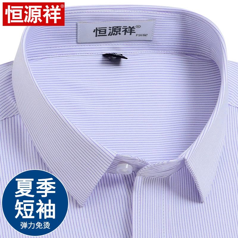 恒源祥弹力条纹短袖衬衫男夏季竹纤维免烫商务工装男士长袖白衬衣图片