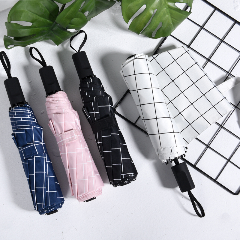 雨伞折叠女韩版学生晴雨两用防紫外线超轻防晒伞女黑胶格子太阳伞