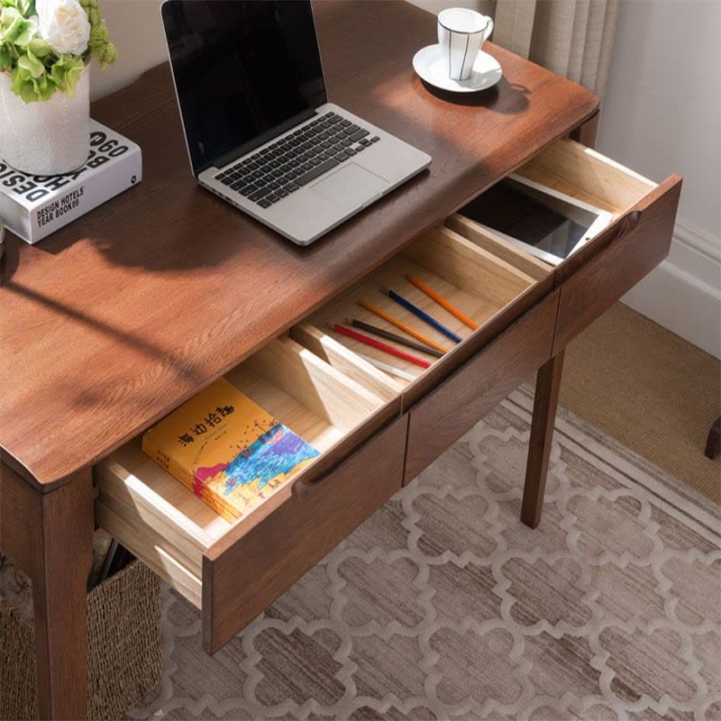 全实木书桌北欧简约现代学习桌白橡木三抽写字台办公桌图片