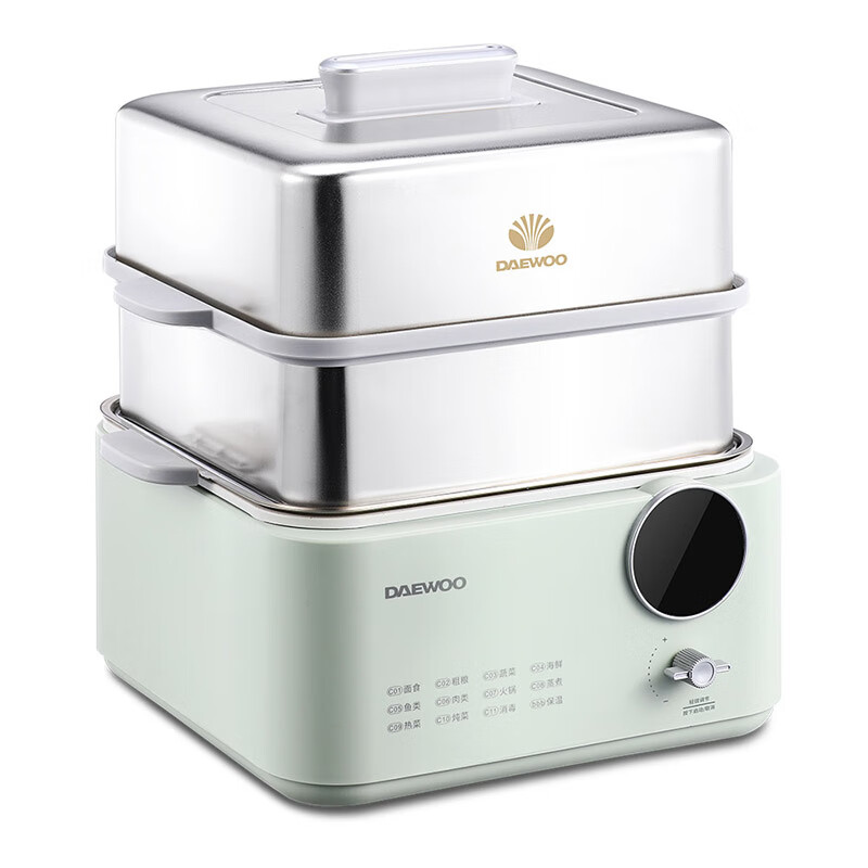 大宇(DAEWOO)家用多功能电蒸锅大容量双层不锈钢蒸炖可预约保温蒸锅电蒸锅DYZL-12L35 莫兰迪绿(彩邮)!高清大图