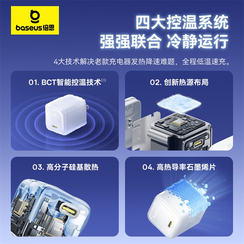 倍思 45W氮化镓苹果8-16全系充电器华为三星手机快充头 CCGAN45SECC星海蓝高清大图