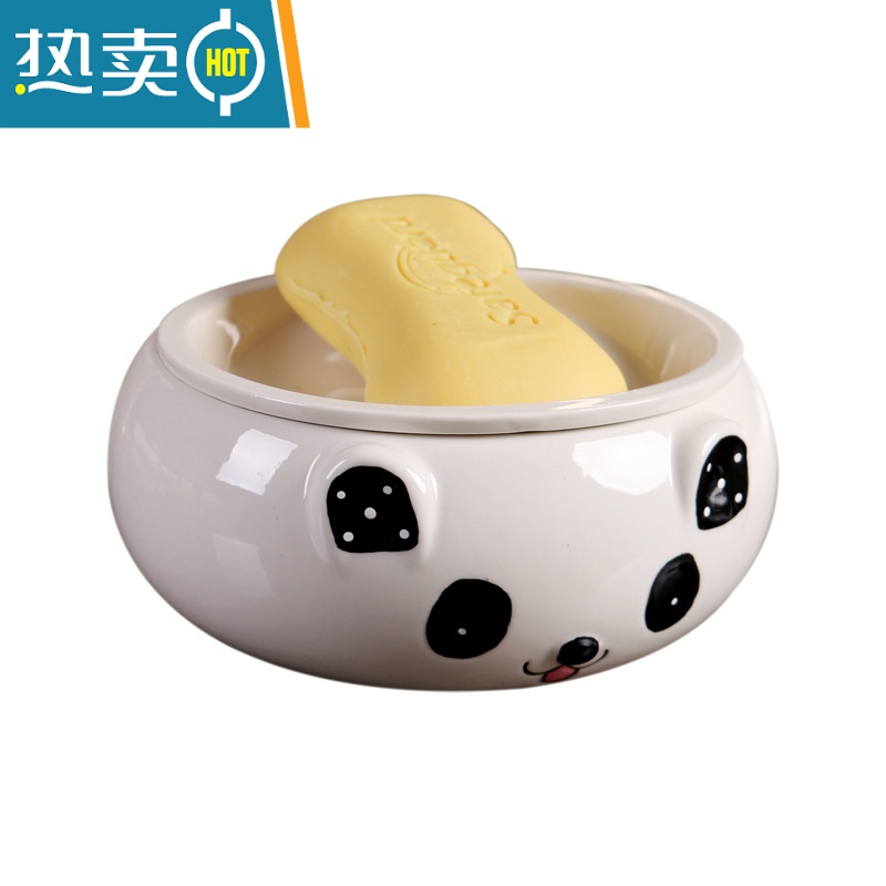 敬平创意卡通陶瓷沥水分离香皂盒卫生间家用免打孔洗衣肥皂盒皂托皂碟 冰雪聪明沥水(接水盒不脏台面)高清大图