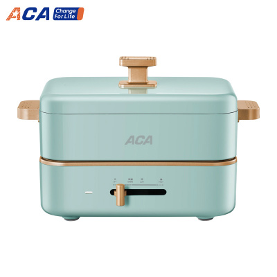 北美电器(ACA)多功能料理锅AH-MP55A 家用多功能锅料理锅 电烧烤锅电火锅蒸锅家用电烤锅 浅绿色