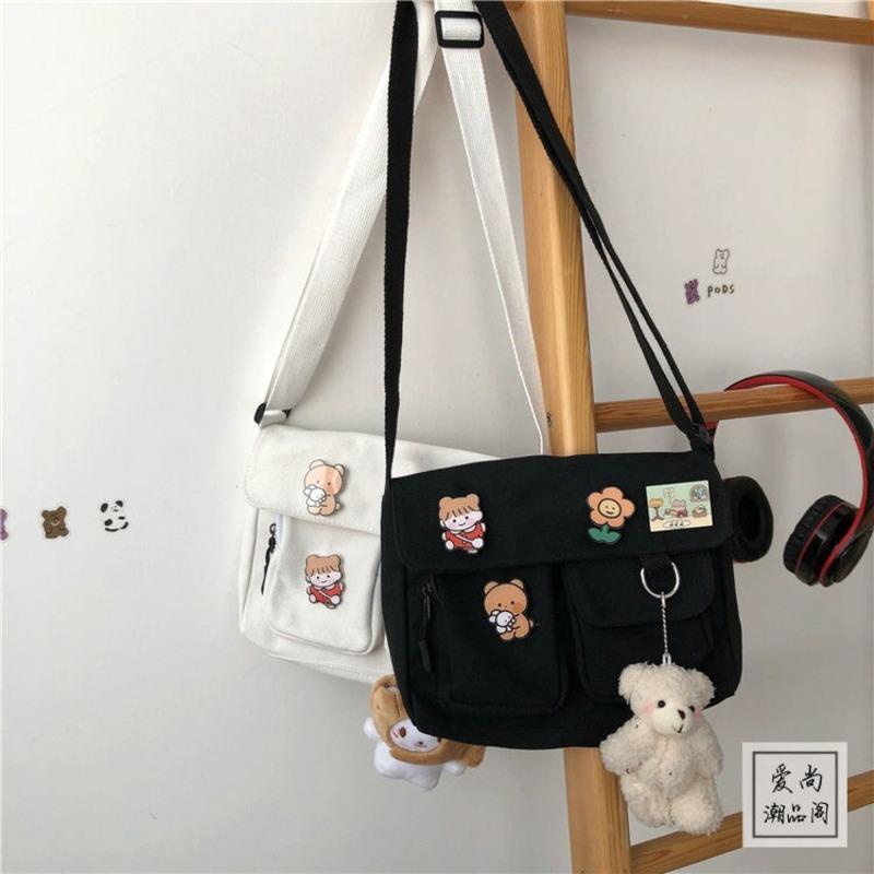 日系原宿帆布包女学生韩版ins斜挎包简约百搭古着感ulzzang邮差包