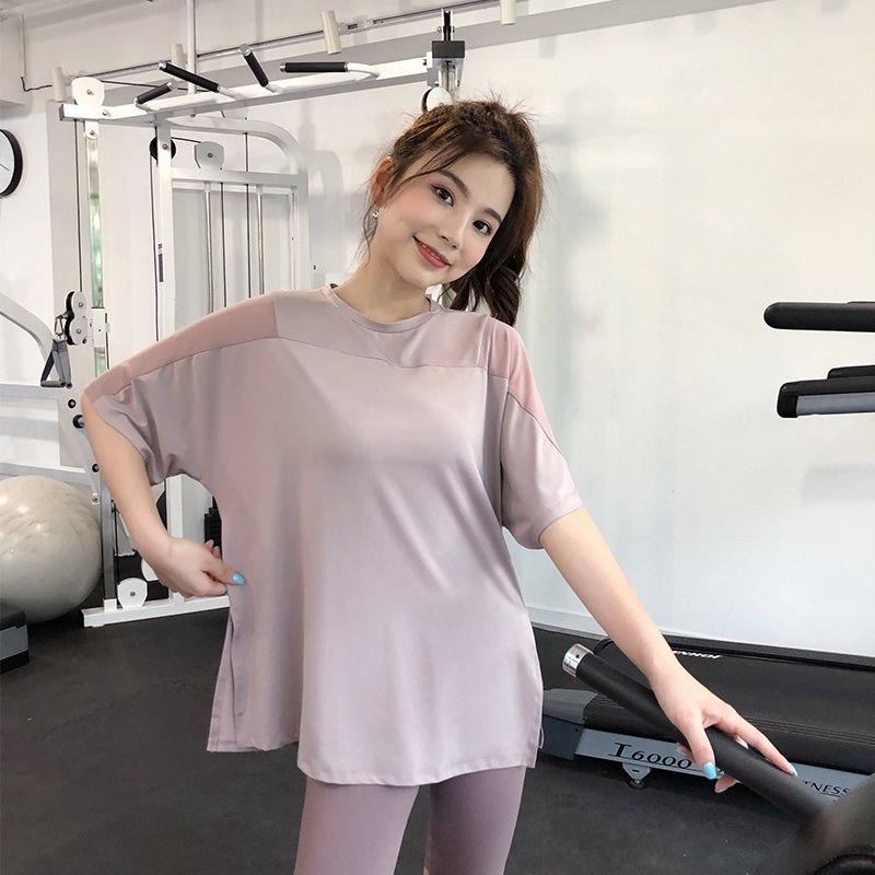 佑游瑜伽服女夏季薄款短袖健身上衣跑步速干运动t恤宽松遮肉罩衫套装