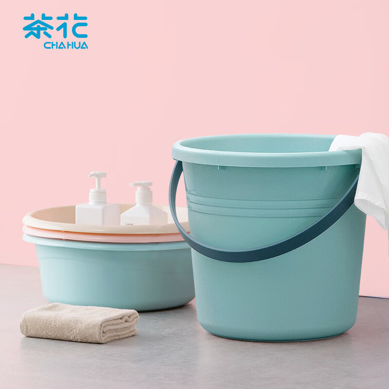 茶花(CHAHUA) 洗脸盆33cm+水桶34cm塑料盆子泡脚桶洗脚盆03371K+117001颜色随机高清大图