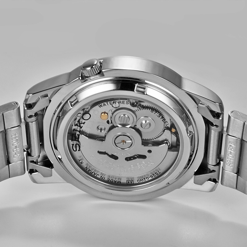 精工(SEIKO)手表 精工5号系列智慧夜光防水商务不锈钢带自动上链机械男表黑色 SNK567J1