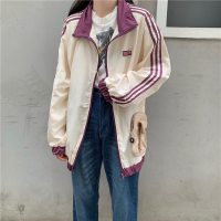 闺蜜装运动休闲外套女2019新款秋季韩版宽松中长款棒球服风衣外套 均码 紫色
