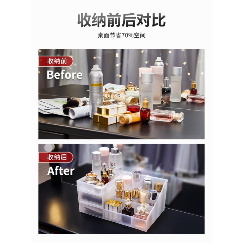 家柏饰(CORATED)化妆品收纳盒家用桌面大容量梳妆台护肤口红面膜简约置物架柜高清大图