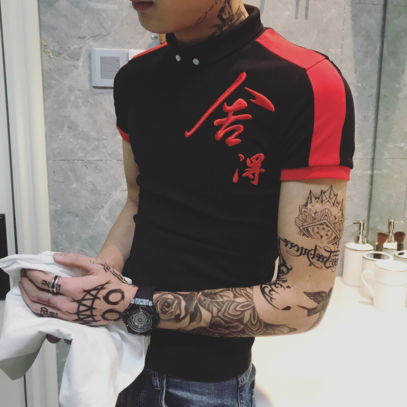 夏季型师T恤男士个性紧身短袖韩版修身潮流体桖夜场帅气潮男装