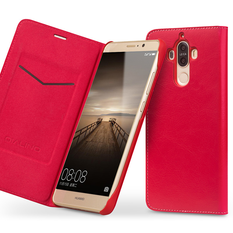 HUAWEI/手机壳/保护套 真皮抗摔耐磨 翻盖牛皮套 适用于华为mate9/mate9 pro纤薄经典红色
