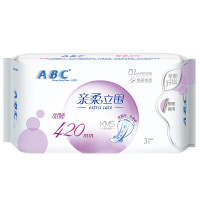 abc 卫生巾 夜用 超薄0.1cm 超长420mm 超宽170m 单包3片装 KMS清凉舒爽 亲柔立围 棉柔 姨妈巾