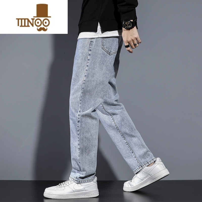YANXU直筒牛仔裤男夏季潮牌宽松阔腿2023新款潮流简约弹力休闲长裤子薄高清大图
